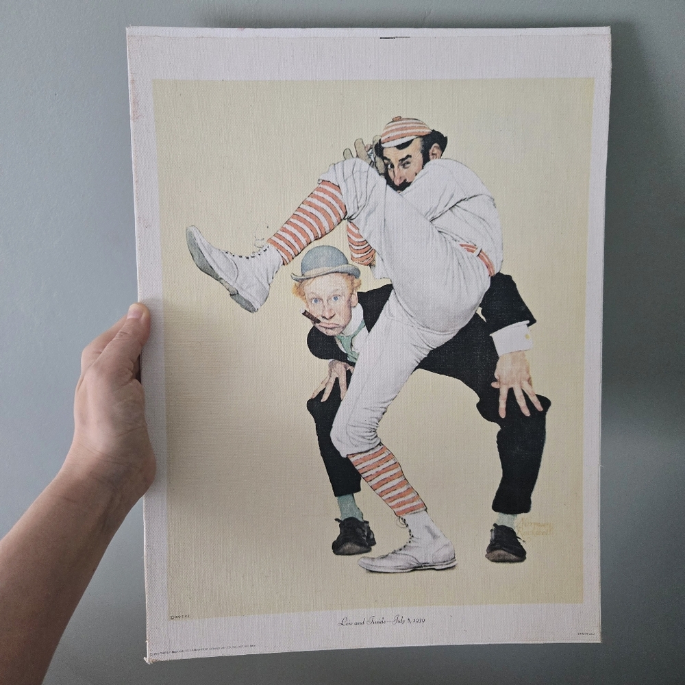 Vintage Norman Rockwell "Low and Inside" Baseball "The Wind Up" Canvas Print - Picture 3 of 7